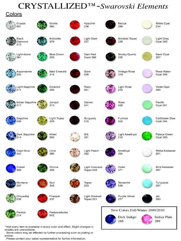 Swarovski rhinestone and crystal color chart - Crystals 2 Love